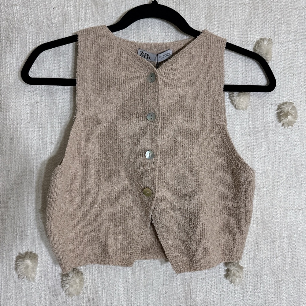 Zara Taupe Knit Button-Up Vest